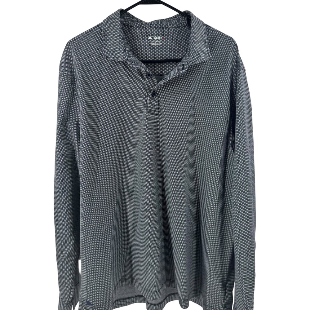 UNTUCKit Damaschino Diamond Birdseye Long Sleeve Polo Shirt Grey Mens XXL - Picture 4 of 8